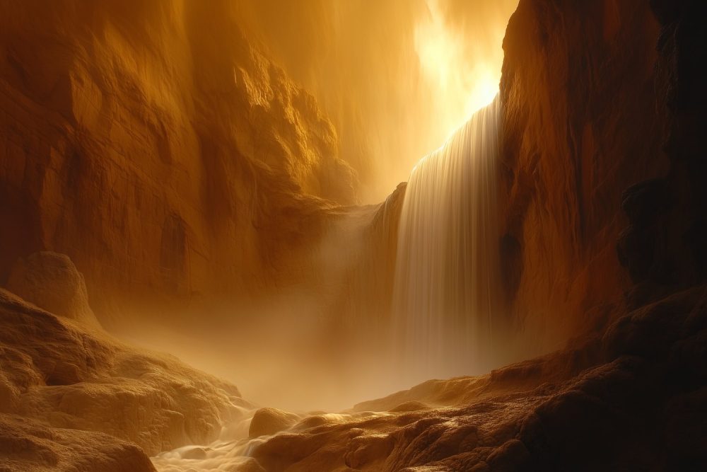 Majestueuze waterval in ochtendlicht behang