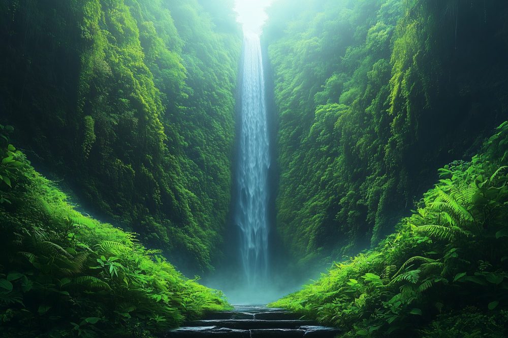 Machtige waterval in oase behang