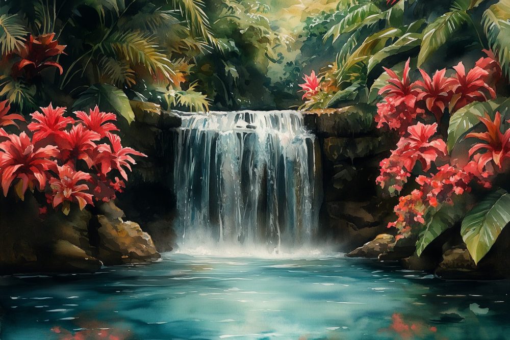 Vredige Waterval Schildering behang