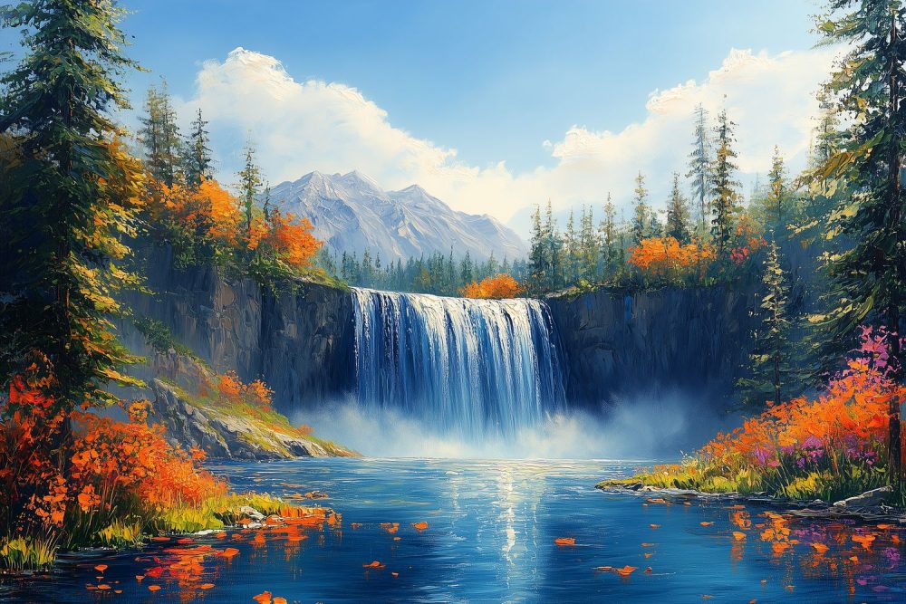 Tranquille waterval in natuur behang