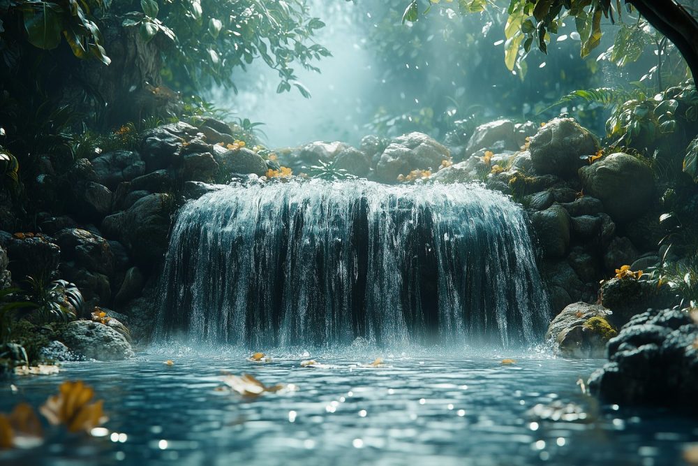 Rustige waterval in natuur behang