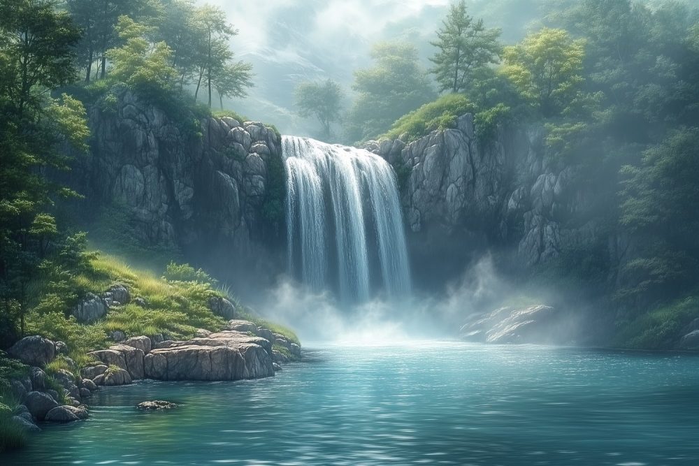 Majestueuze waterval in natuur behang