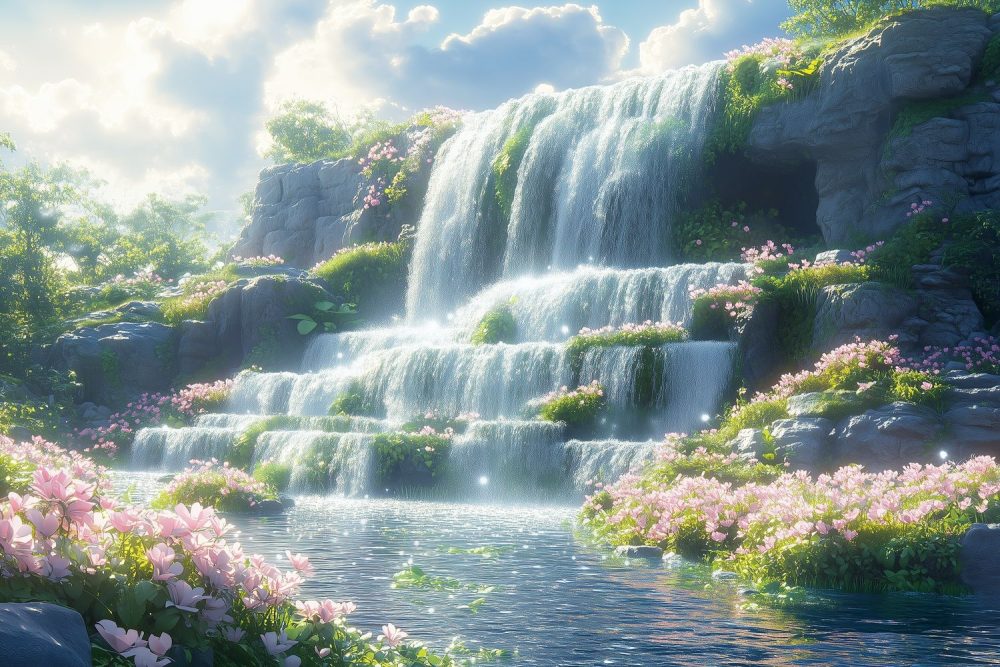 Betoverende Waterval Natuurtafereel behang