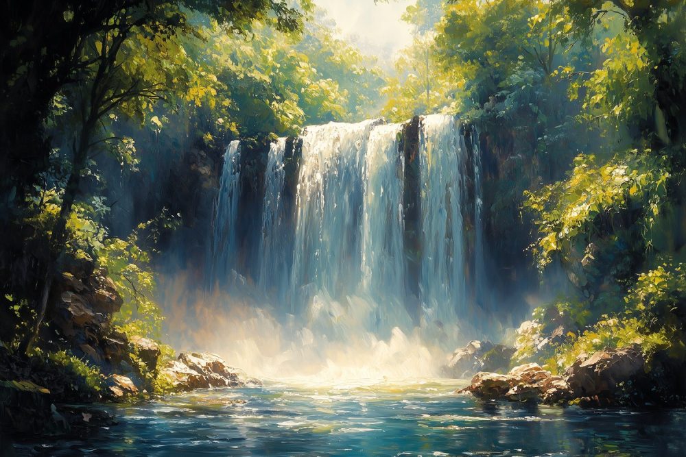 Vredige Waterval Schilderij behang