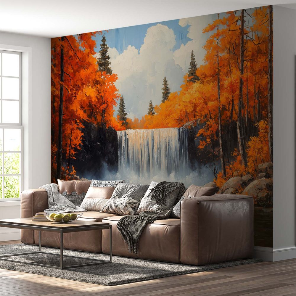 Alternative view of Betoverend waterval boslandschap behang