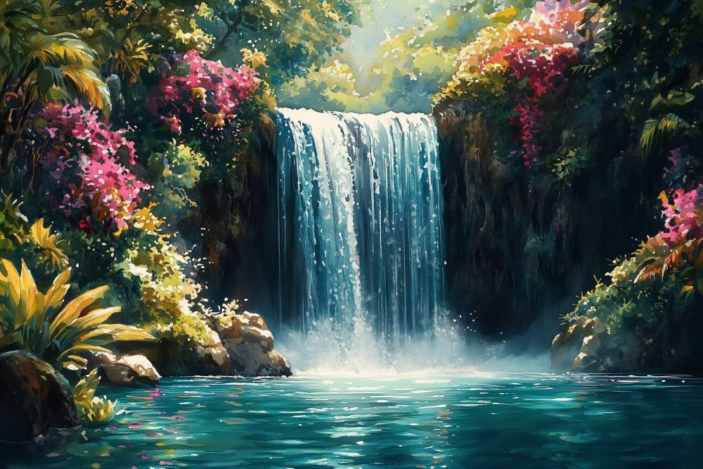 Betoverende waterval in natuur behang