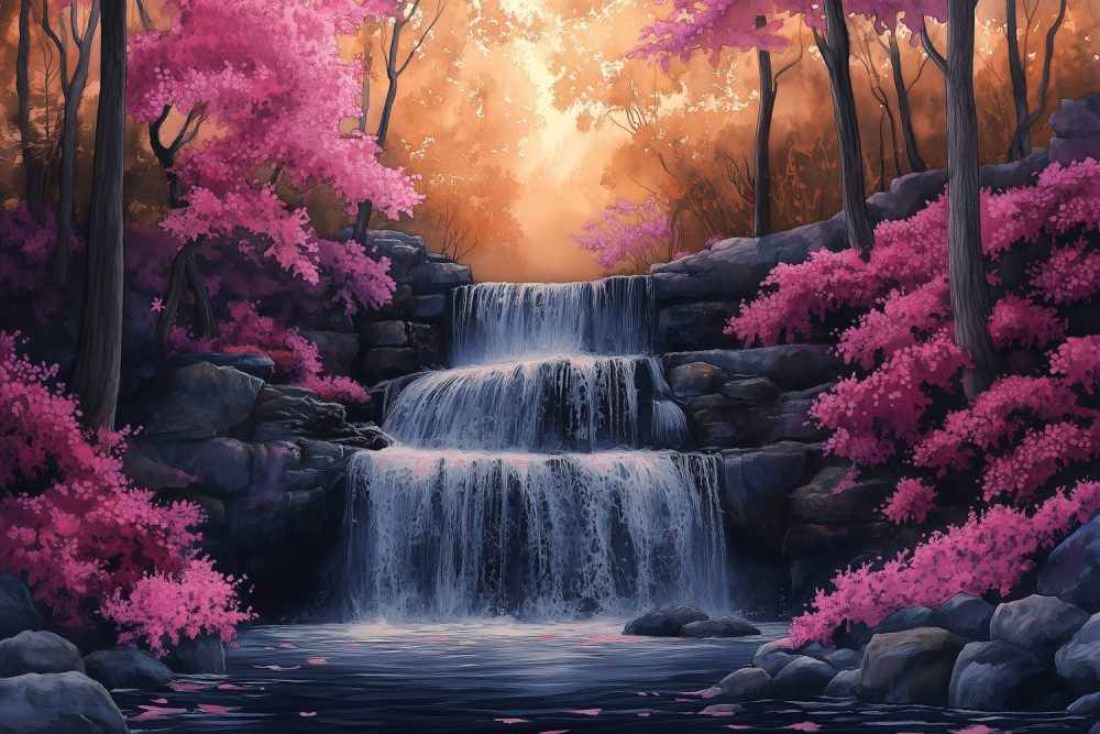 Roze waterval in bloei behang