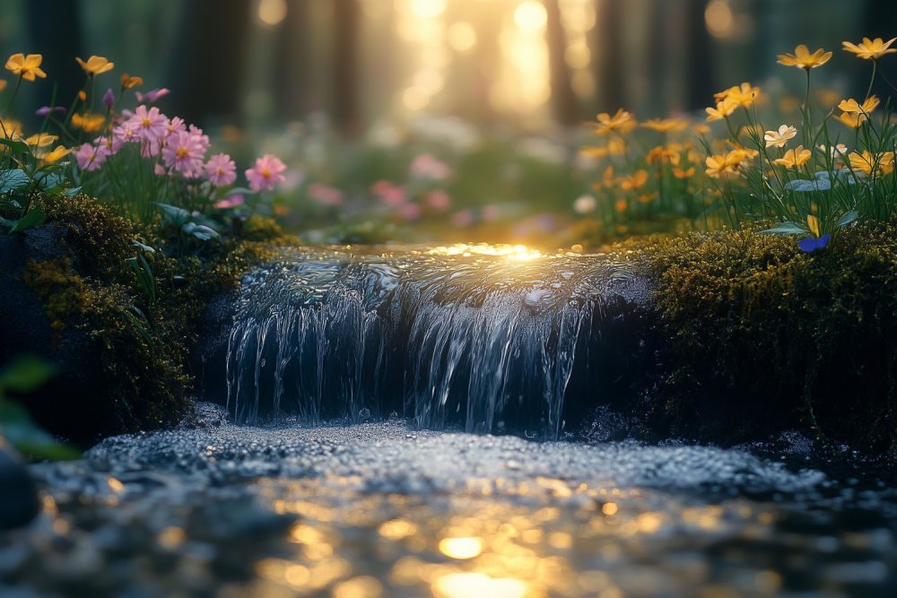 Vredig waterval boslandschap behang