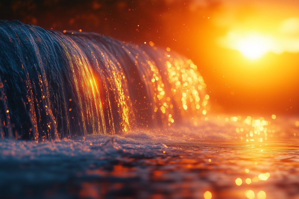 Zonnige waterval in harmonie behang