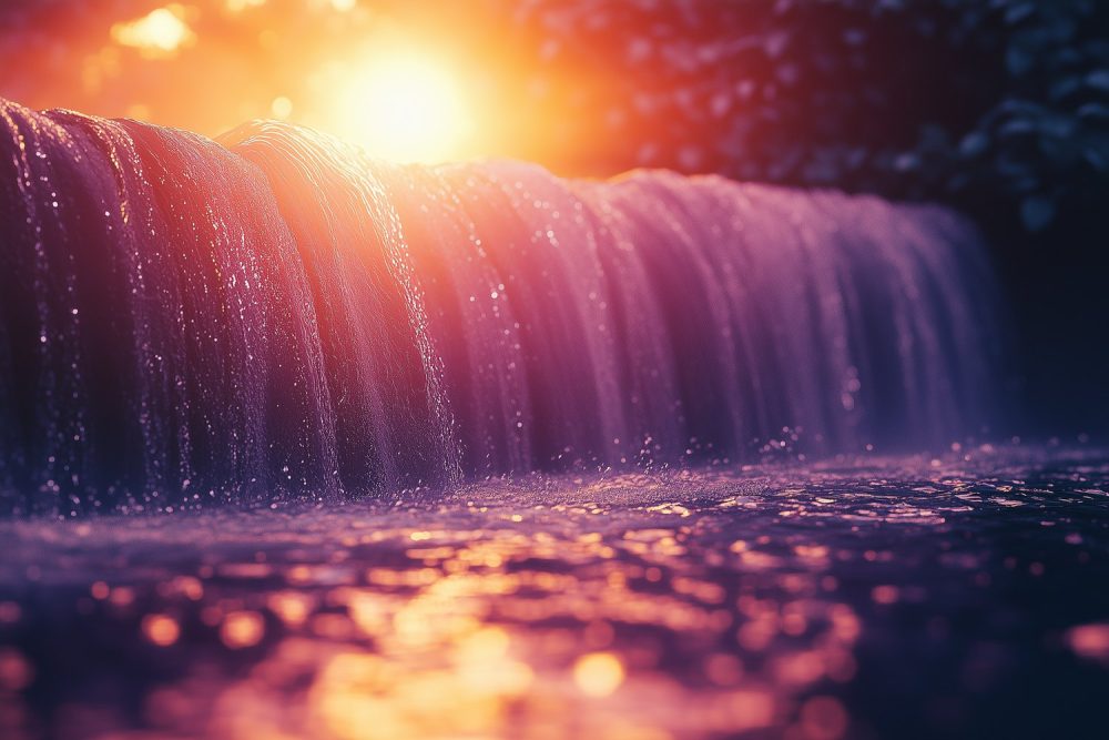 Zonnige waterval in harmonie behang