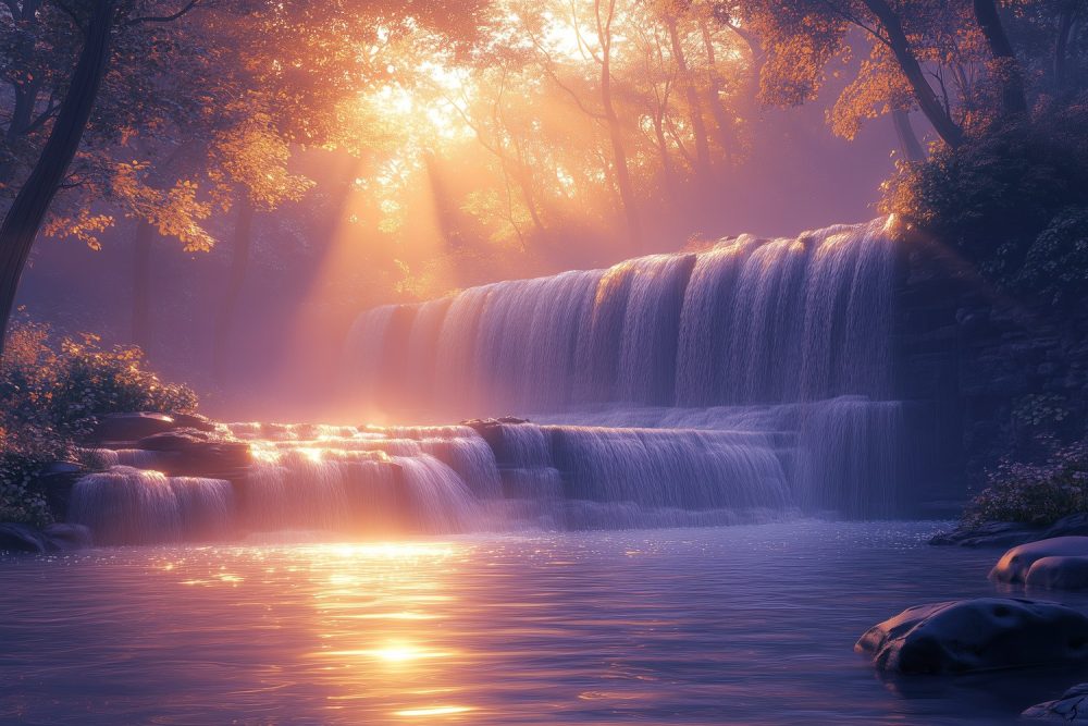 Gouden Waterval in Woud behang