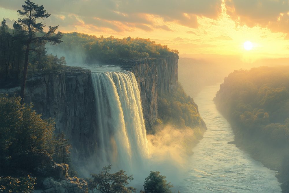 Prachtige waterval in zonlicht behang