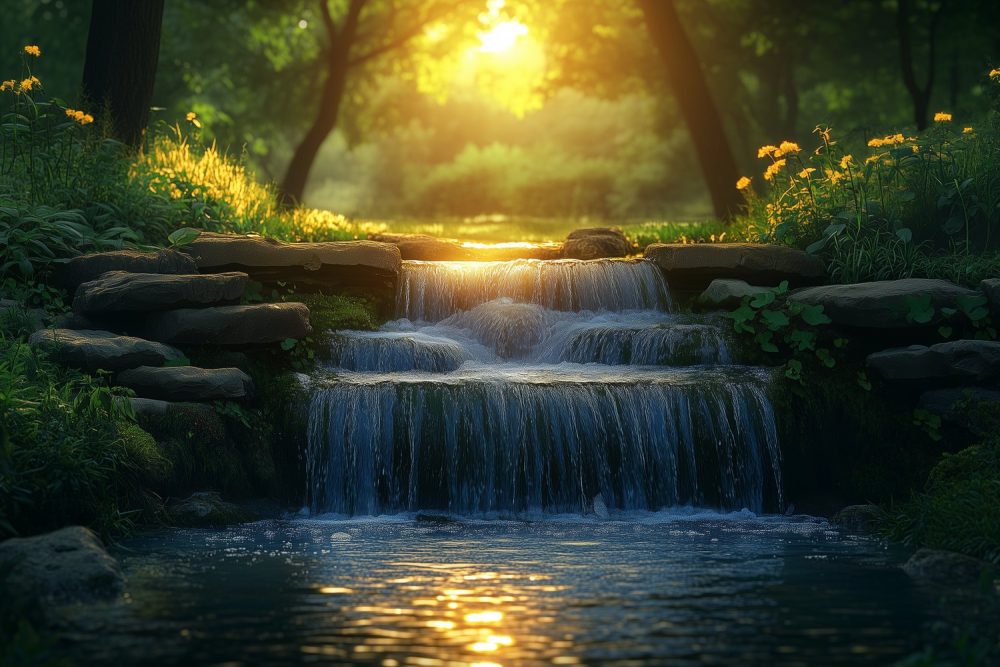 Betoverend waterval boslandschap behang