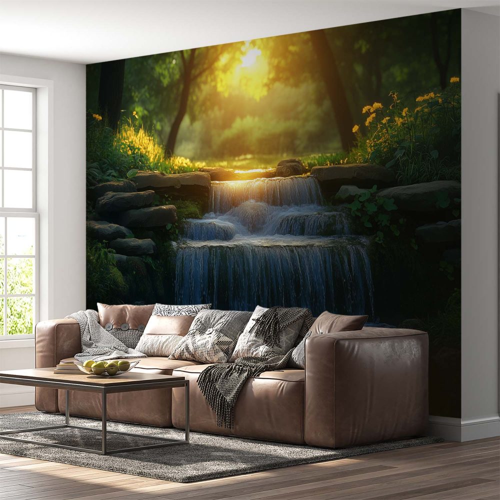 Alternative view of Betoverend waterval boslandschap behang