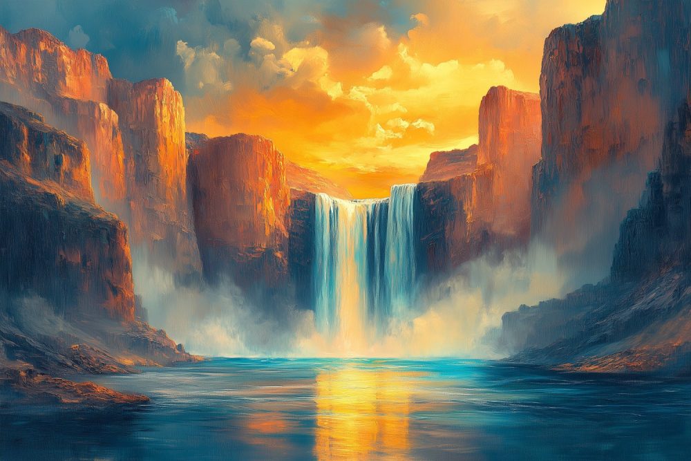 Majestueuze waterval in berglandschap behang
