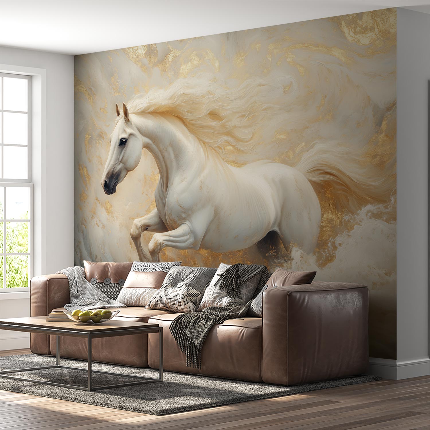 Witte Galopperende Waterpaard behang - Afbeelding 4