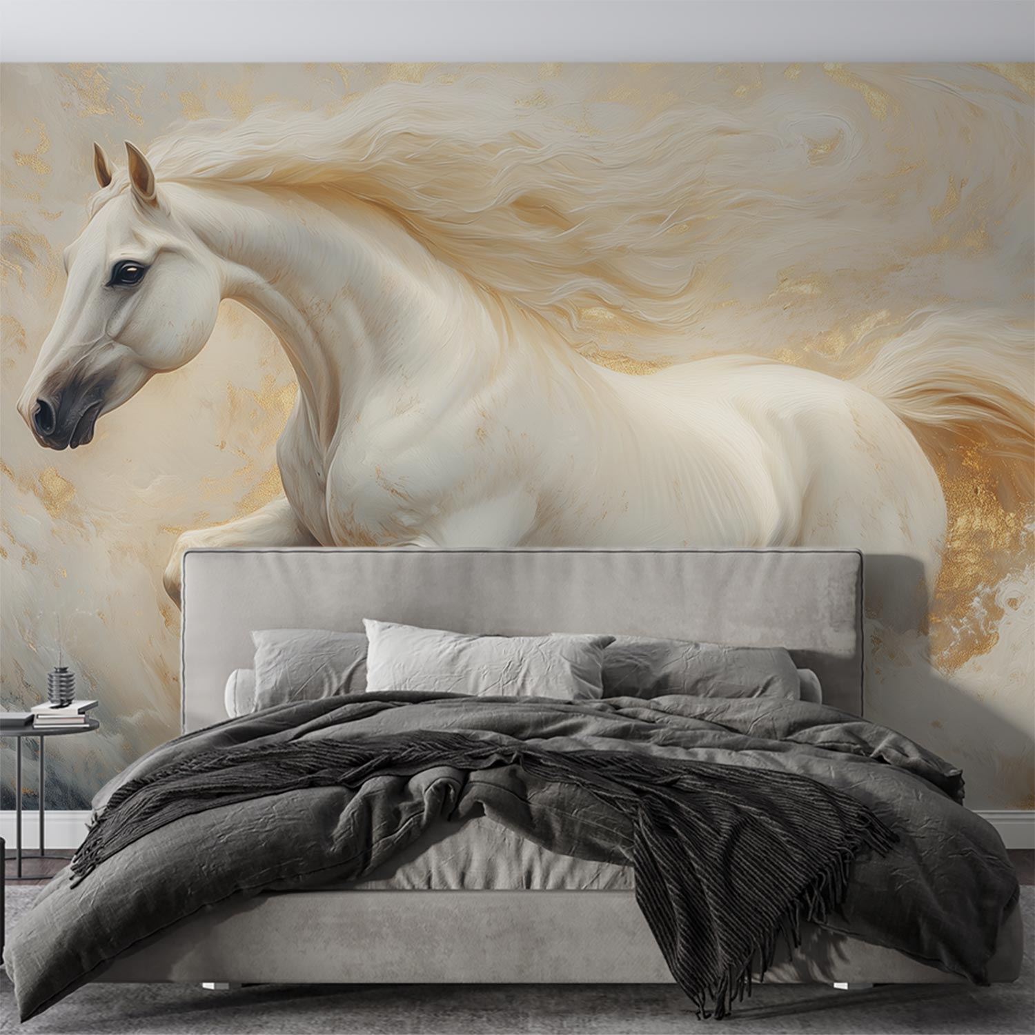 Witte Galopperende Waterpaard behang - Afbeelding 2