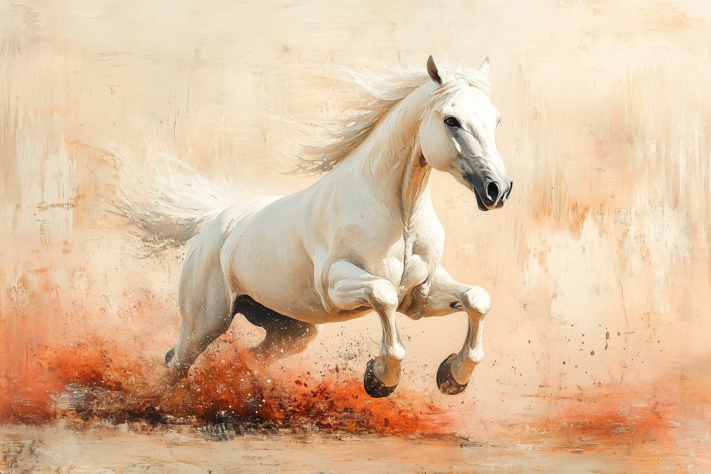 Witte paard in galop behang
