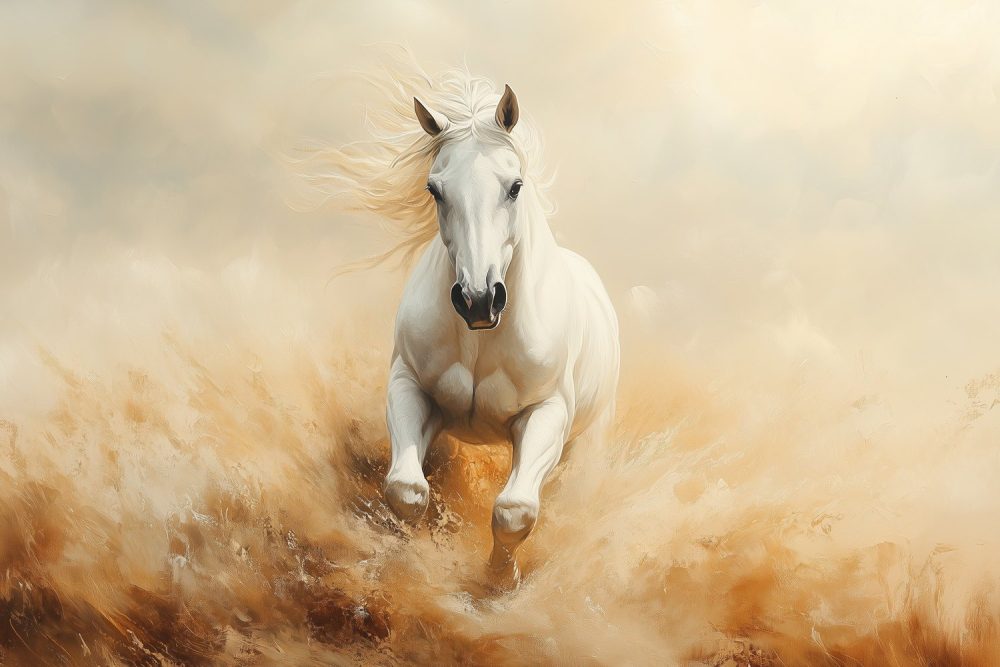 Witte galopperende paard behang