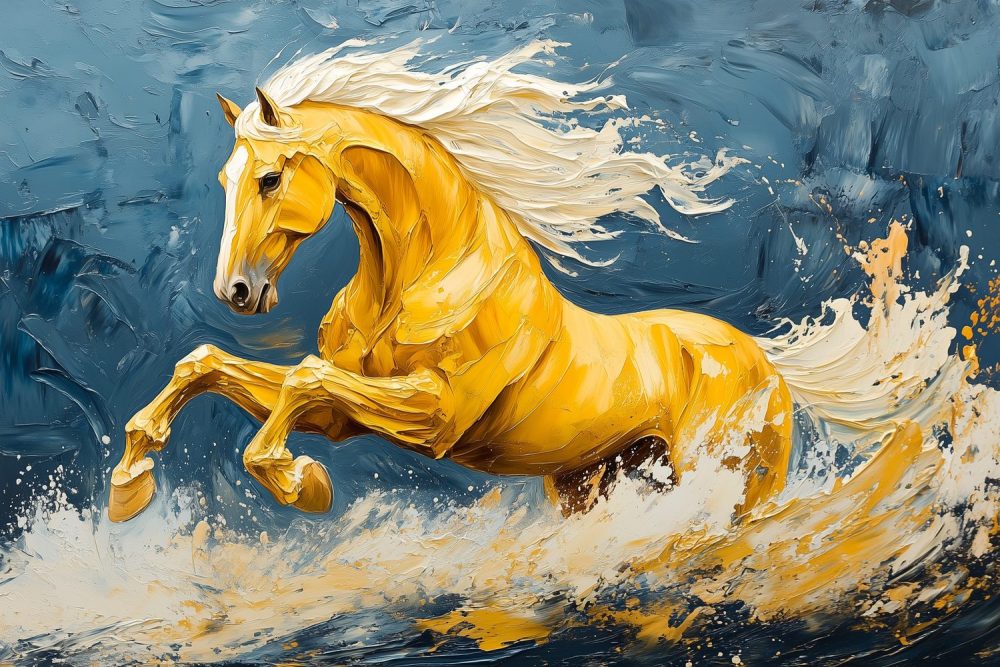 Vurige Gele Galopperende Paard behang