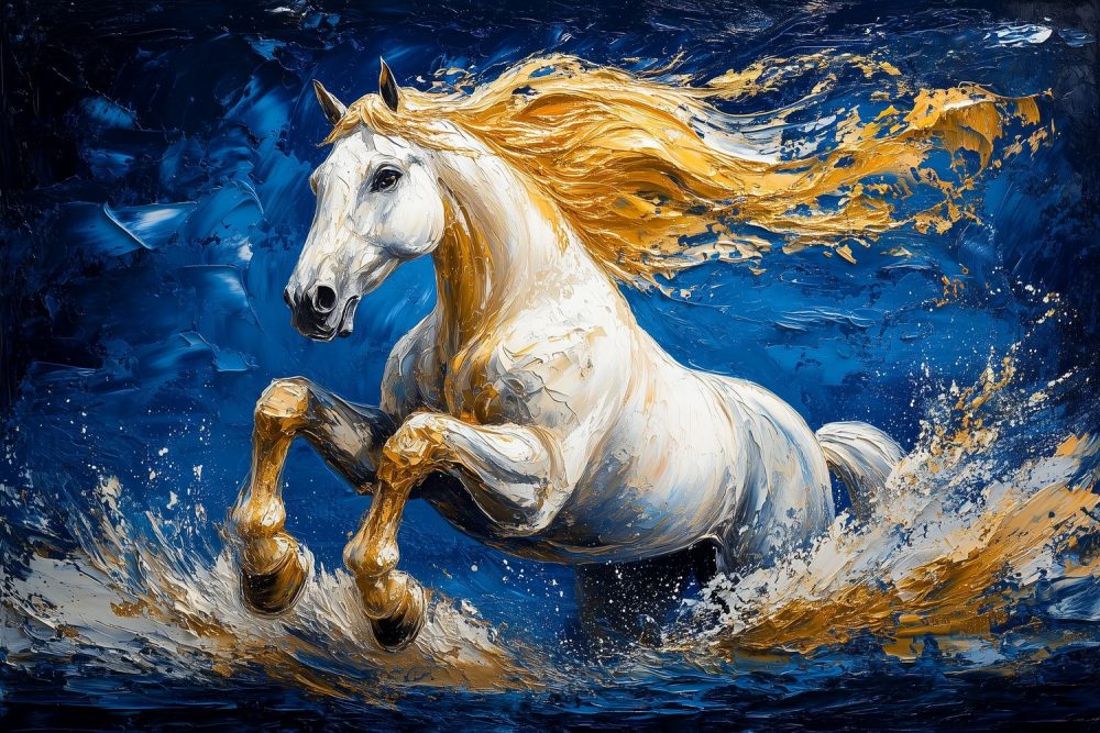 Witte Galopperende Paardimpressie behang