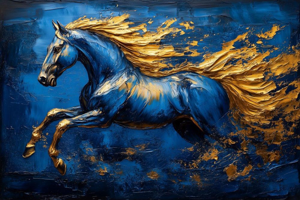 Majestueuze Blauwe Galopperende Ruiter behang