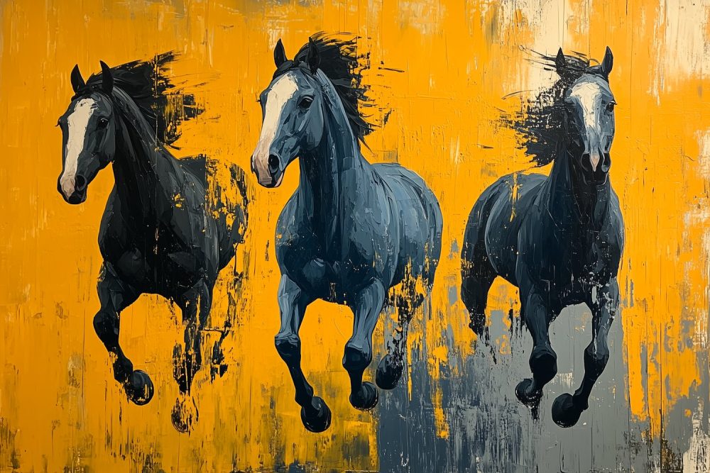 Zwart-witte galopperende paarden behang