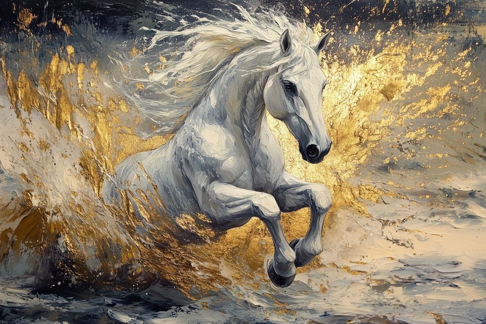 Witte galopperende paardimpressie behang