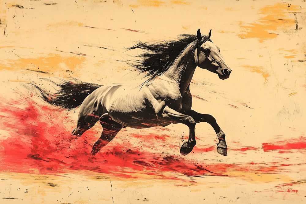 Vurig Galopperend Zwart-Wit Paard behang