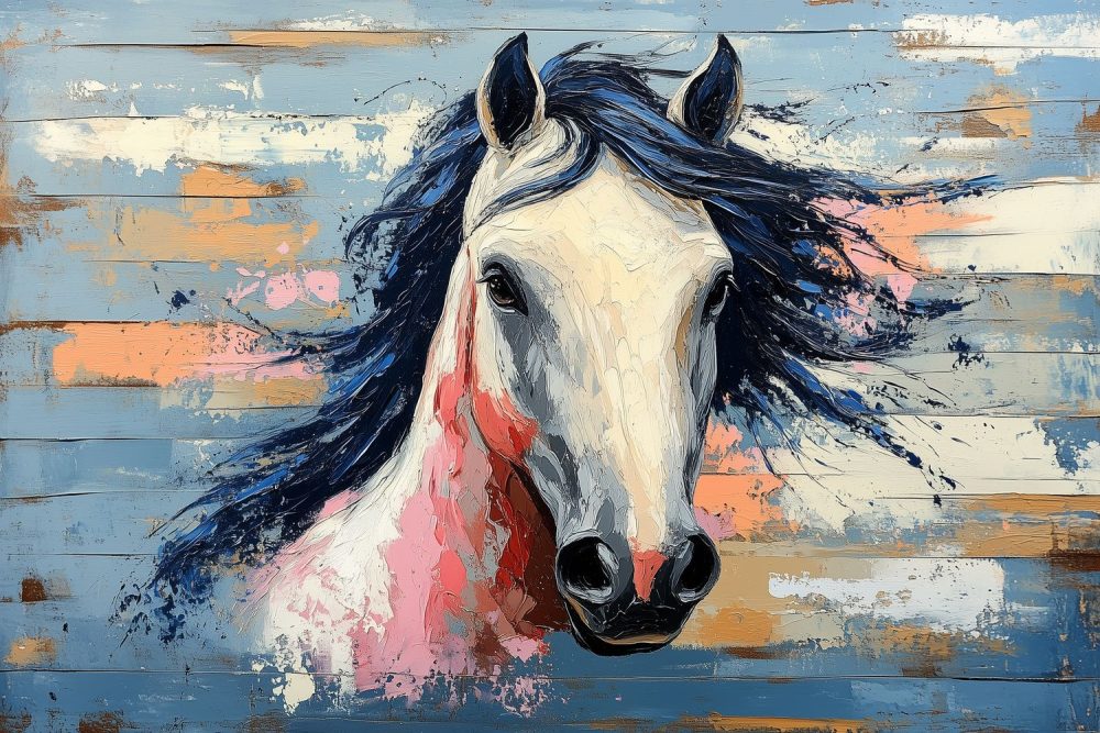 Kleurrijk impressionistisch paardenportret behang