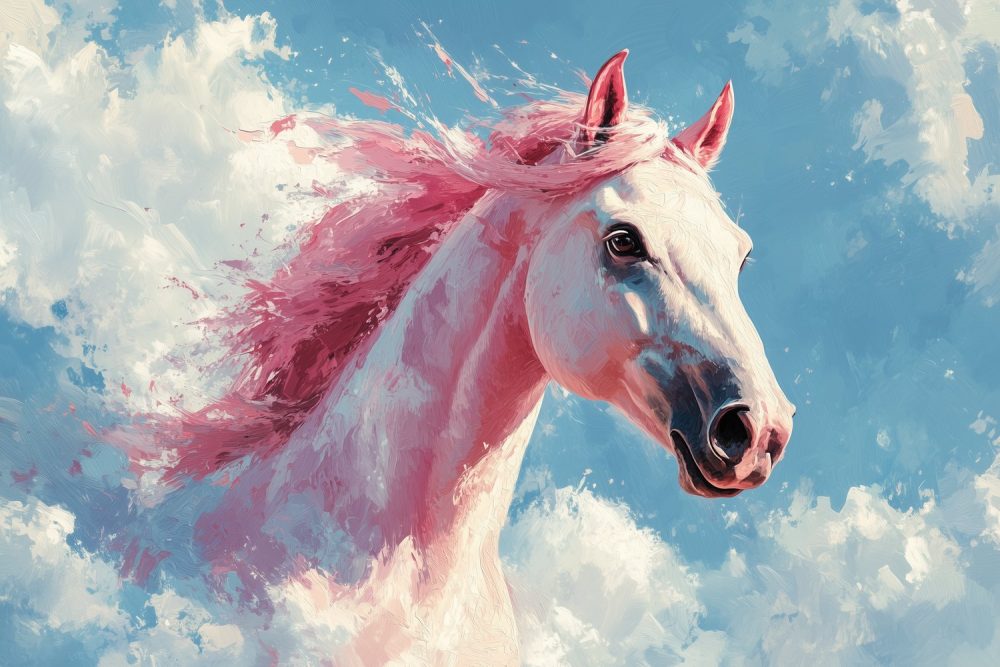 Roze manige droompaard behang