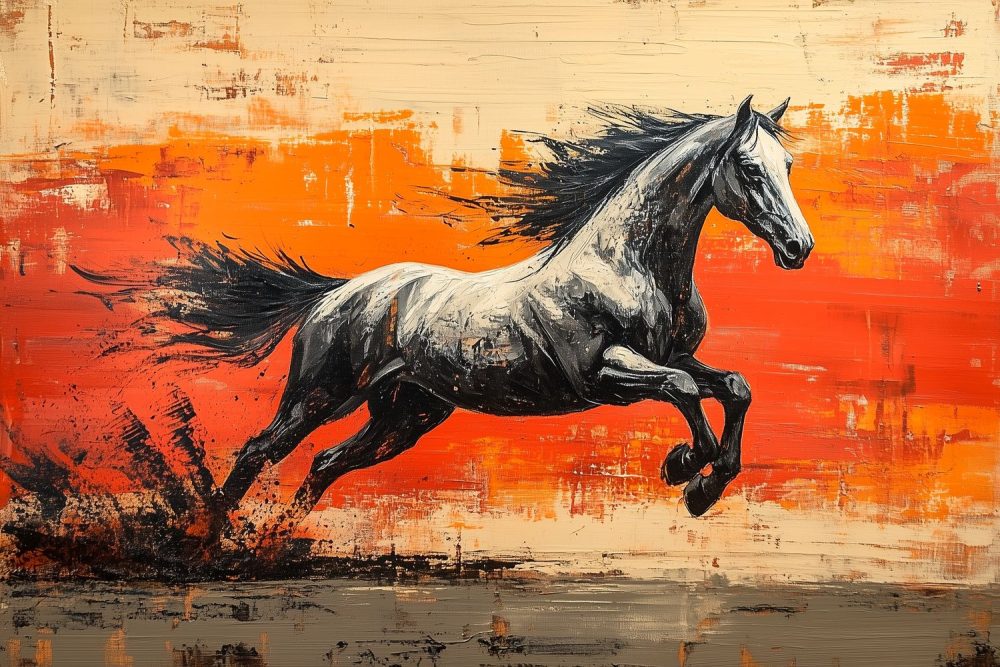 Vurige galopperende paardenschilderij behang