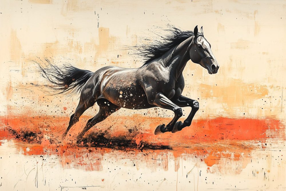 Dynamische Galopperende Zwart-Witte Paard behang