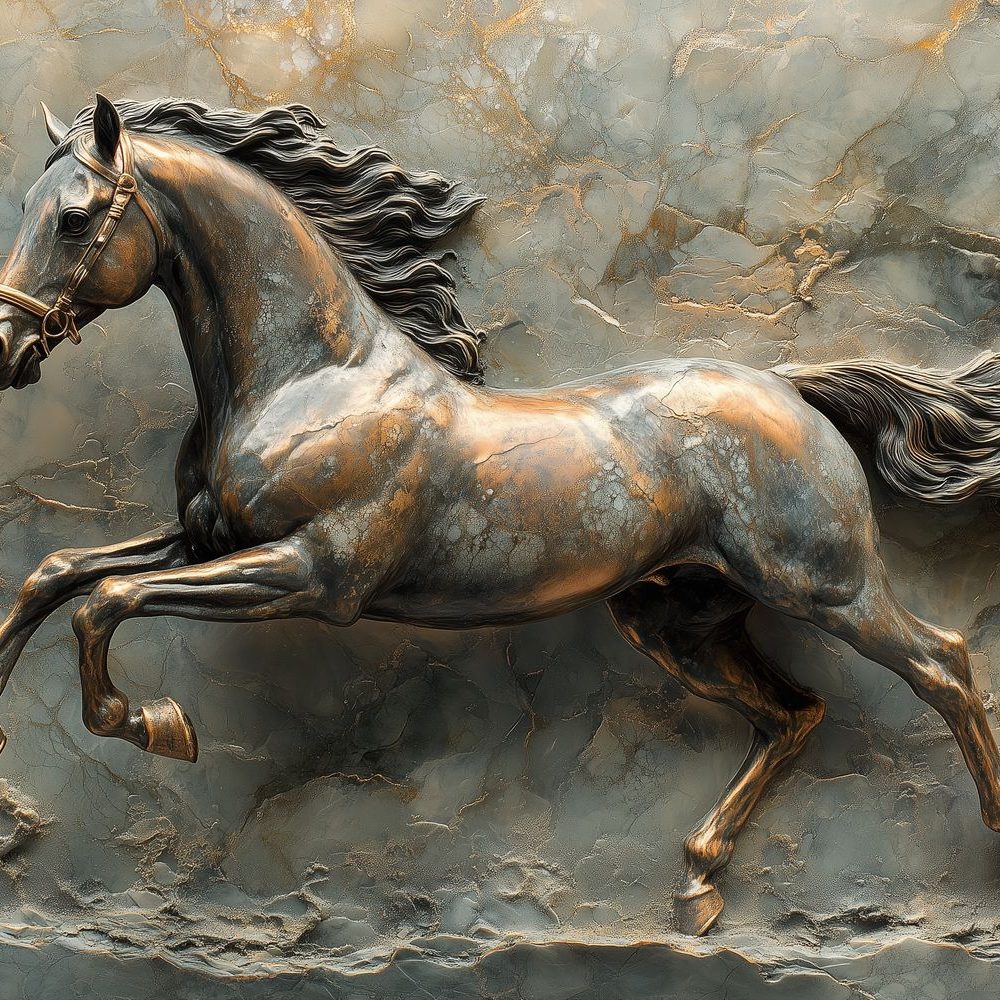 Bronzen galopperend paardenbeeld behang