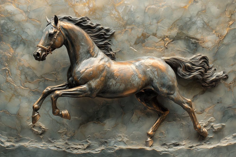 Bronzen galopperend paardenbeeld behang
