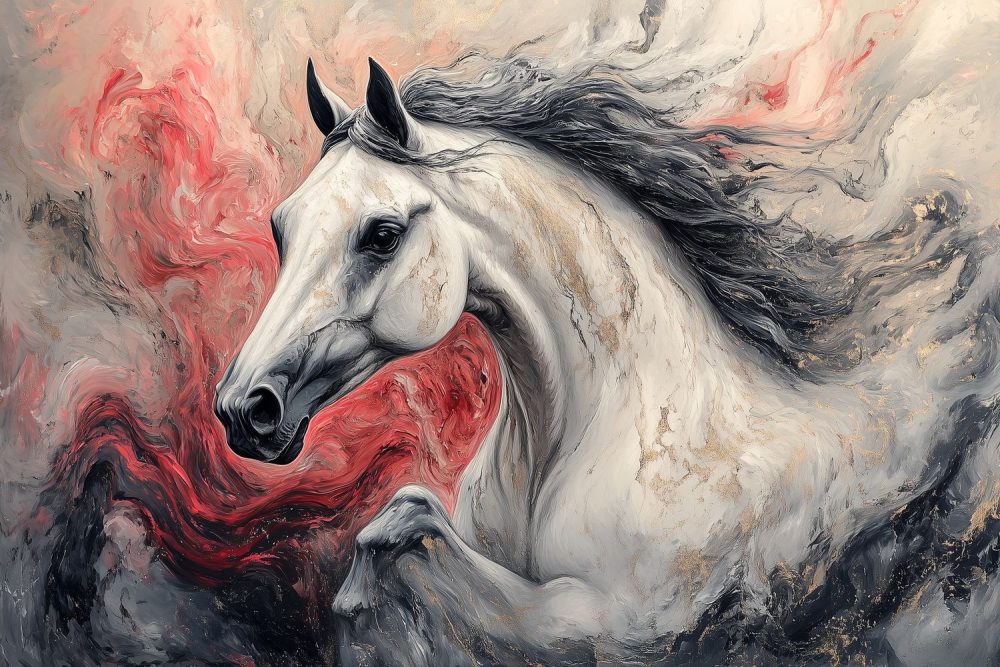 Dynamische witte renpaard behang