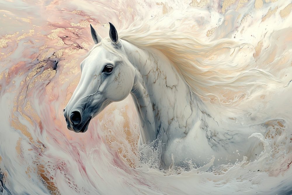 Roze Marmeren Galopperend Paard behang