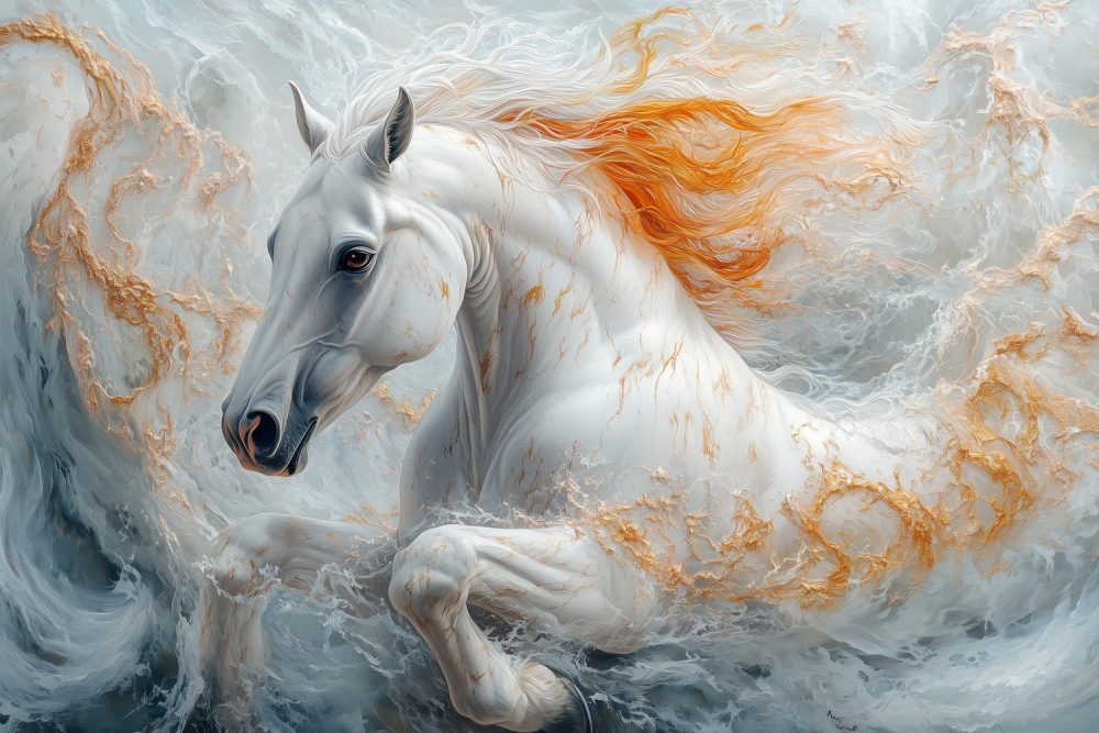 Oranje manen in gouden water behang