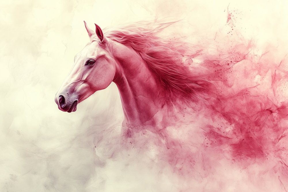 Roze rook witte paard behang