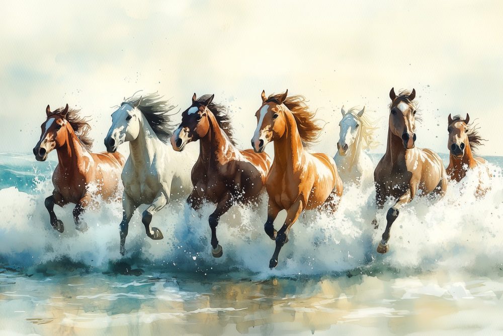 Levendige paarden in water behang