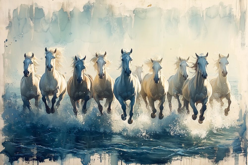 Wilde paarden in volle galop behang