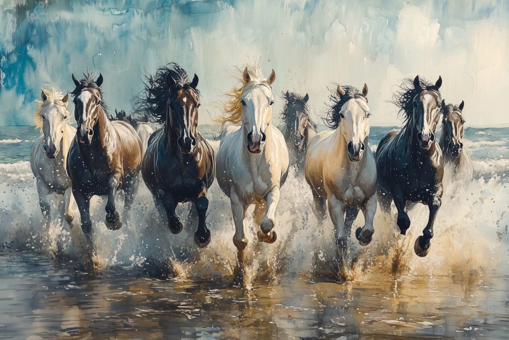 Galloperende paarden in water behang