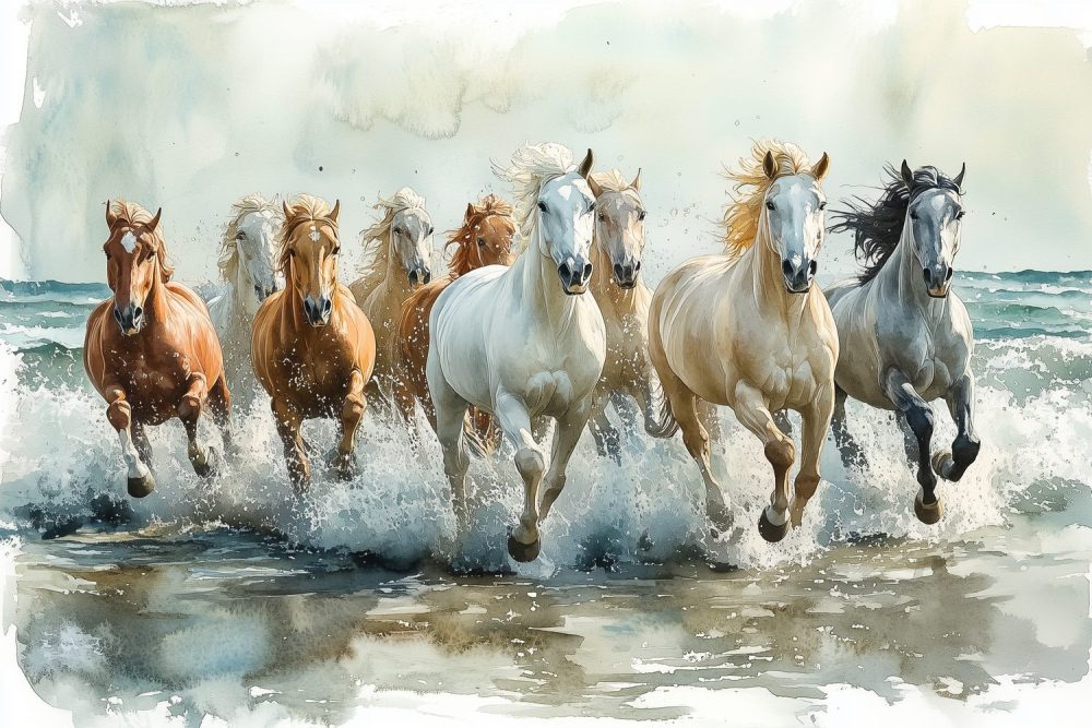 Vrij galopperende waterpaarden behang