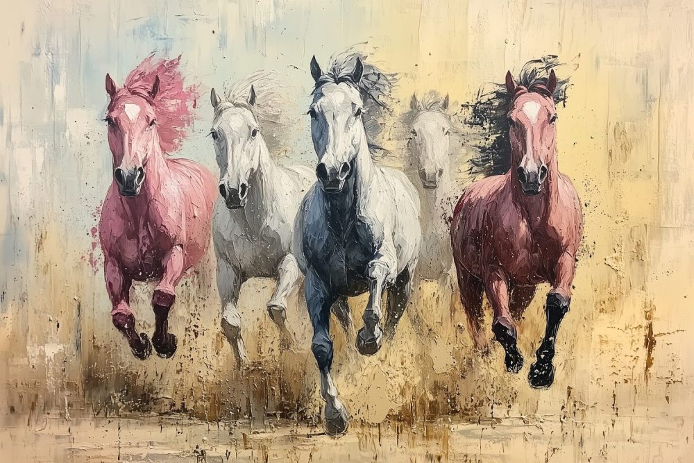 Vijf rennende paarden behang