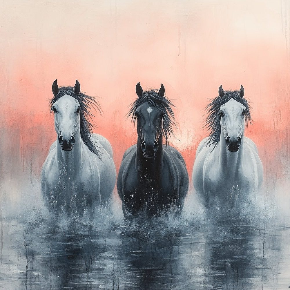 Drie galopperende paarden behang