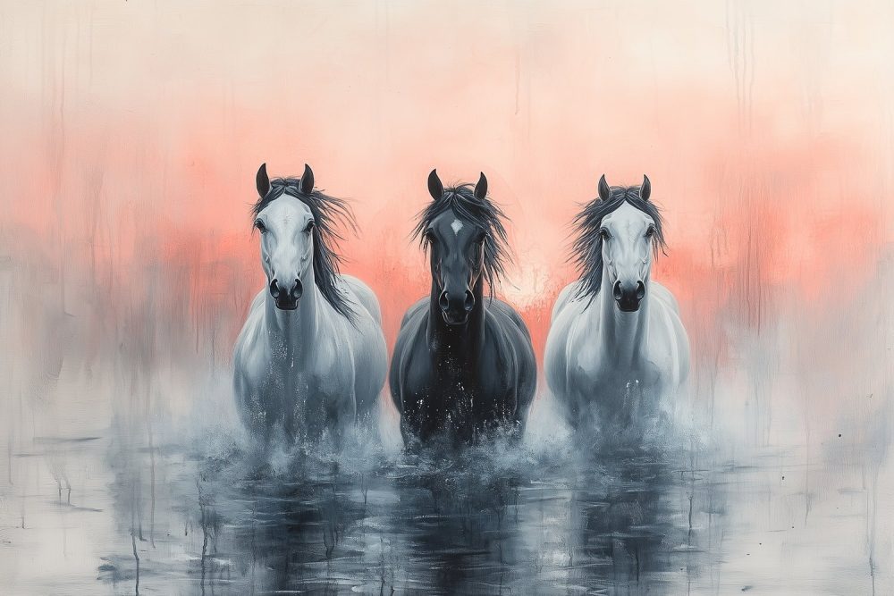 Drie galopperende paarden behang