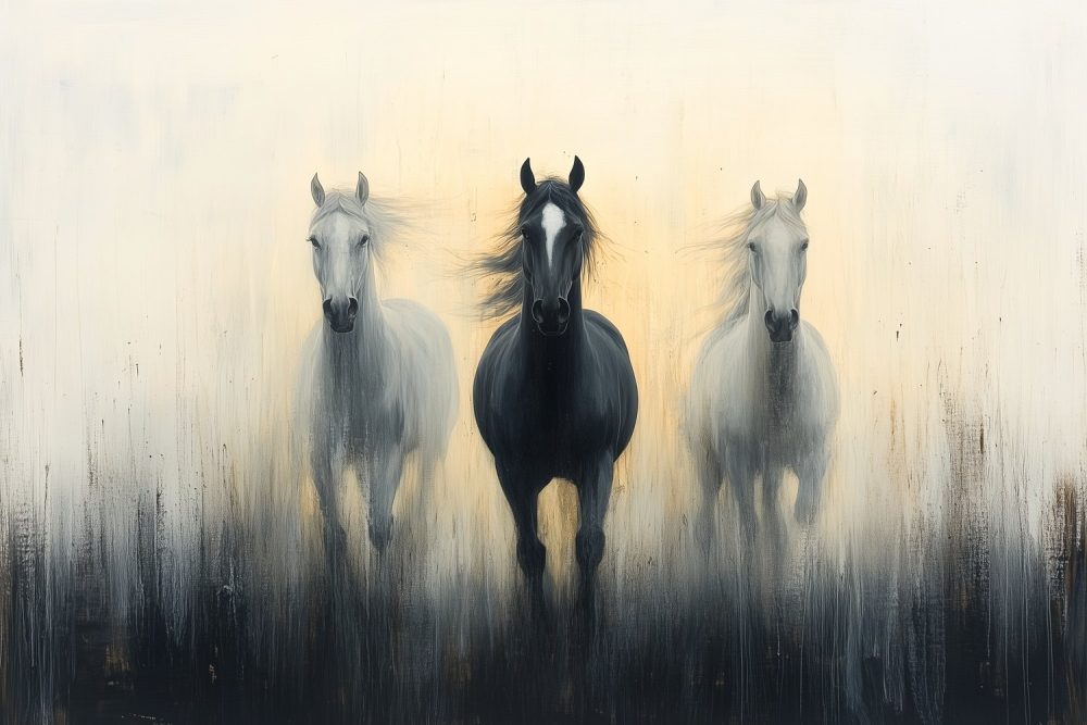 Witte paarden in volle galop behang