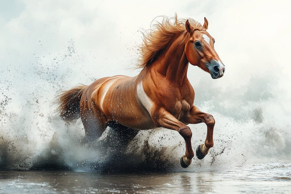 Galopperend paard in water behang