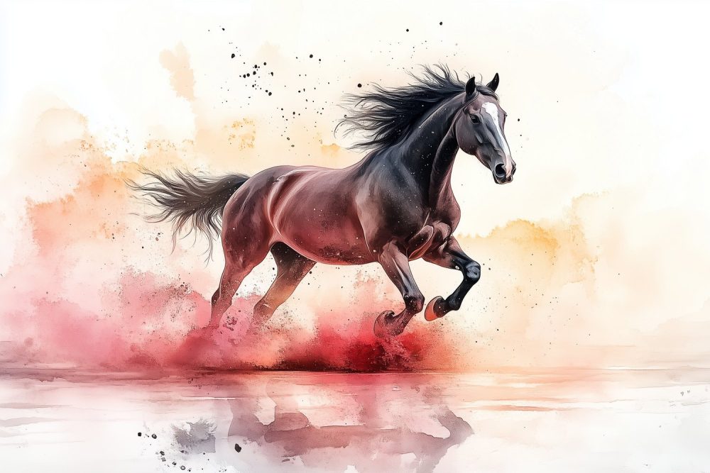 Dynamische rennende paard aquarel behang