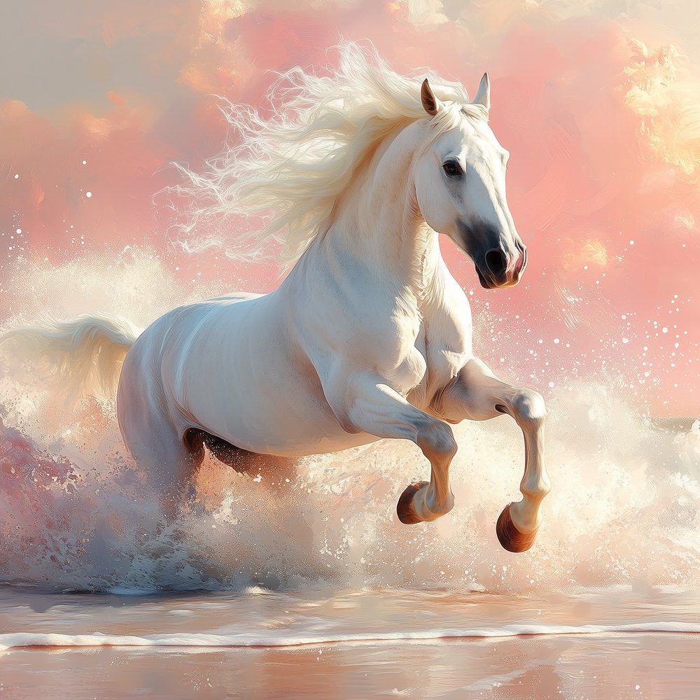 Majestueuze strandgalopperende witte paard behang